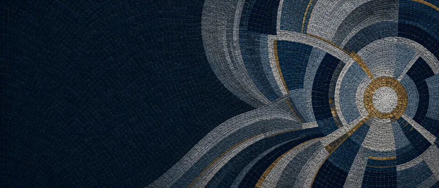 Mosaïque Convergence : plusieurs mouvements de tesselles convergeant vers un noyau commun.