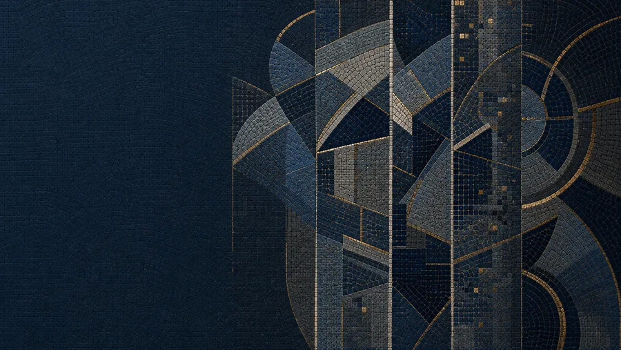 Mosaïque Prisme : plusieurs plans de tesselles superposés qui décomposent la lumière en facettes.